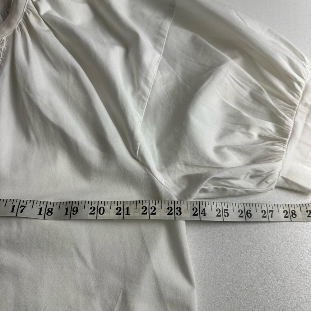 Chico’s size 3 (16) balloon, short sleeve blouse with smocked detail on front - Picture 6 of 12
